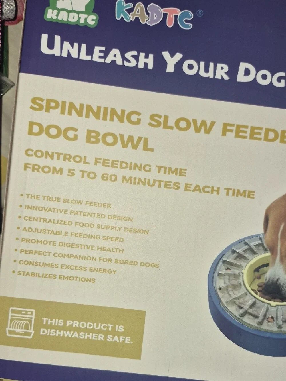 ADT Blue Spinning Slow Feeder Dog Bowl with Interactive Center